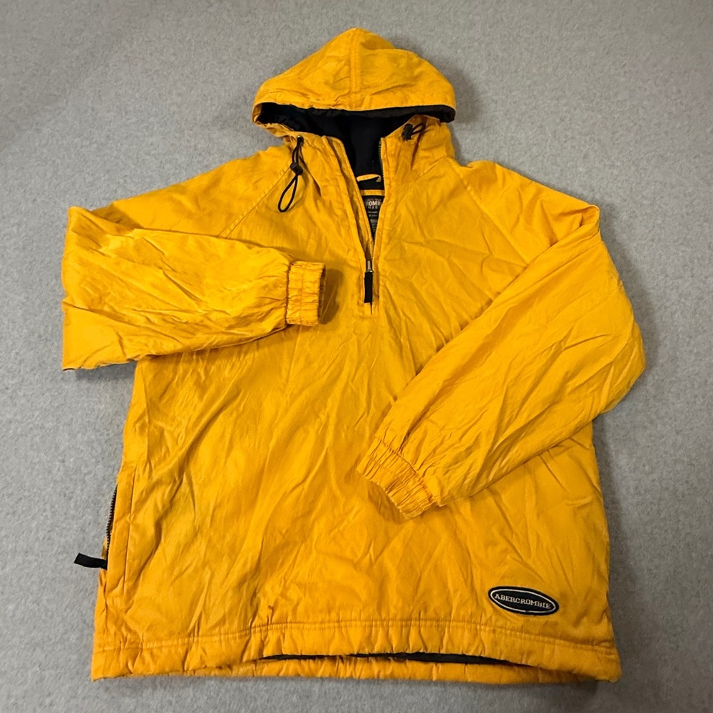 Vintage Abercrombie Performance Anorak Jacket Yellow Half Zip Fleece Lined Men M